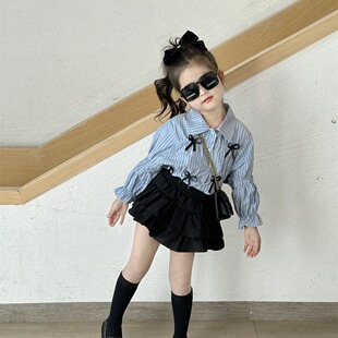 Non-Returnable ~ 2024 New Girls' Striped Shirt Spring Korean Version Children's Preppy Style Shirt for Young Children