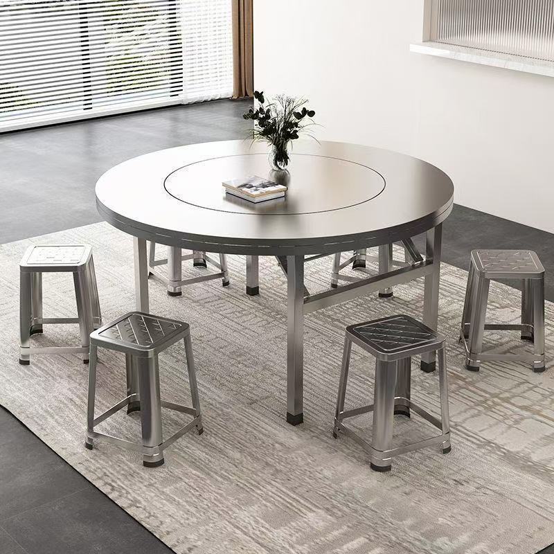 免安装不锈钢折叠桌子 圆桌一体餐桌带转盘家用商用圆桌cj 批发