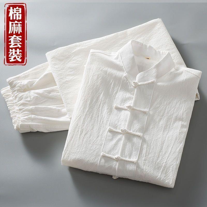 Traje Tang, traje de hombre, otoño, algodón y lino, traje de manga larga, estilo chino, ropa de hombre de mediana edad y anciano, traje de túnica para padre, ropa de anciano image 3