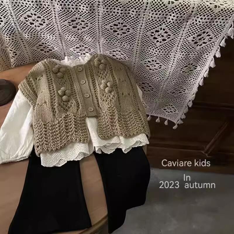 TikTok dulce Mori estilo tridimensional bordado suéter de lana Chaleco de bebé de Otoño de 2024 para niños