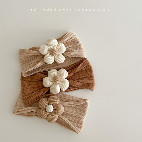 Infant and toddler hairbands, Korean-style floral coffee-colored summer baby girl's fontanel protection hair accessories, Western-style versatile head protection hat