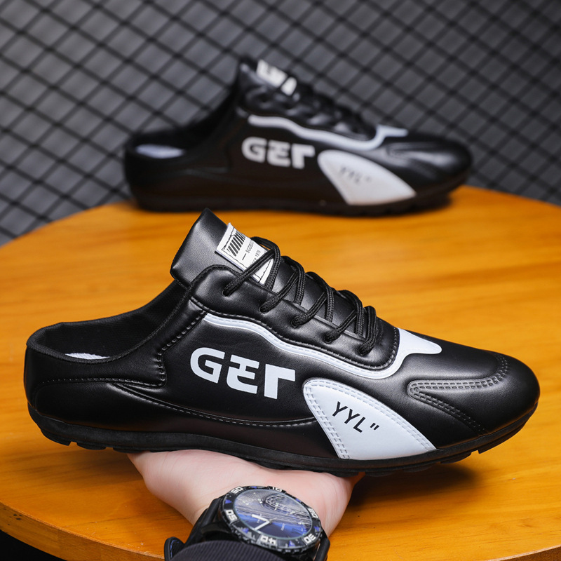 男鞋2024春季韩版潮流百搭休闲鞋懒人一脚蹬半拖板鞋豆豆鞋男潮牌