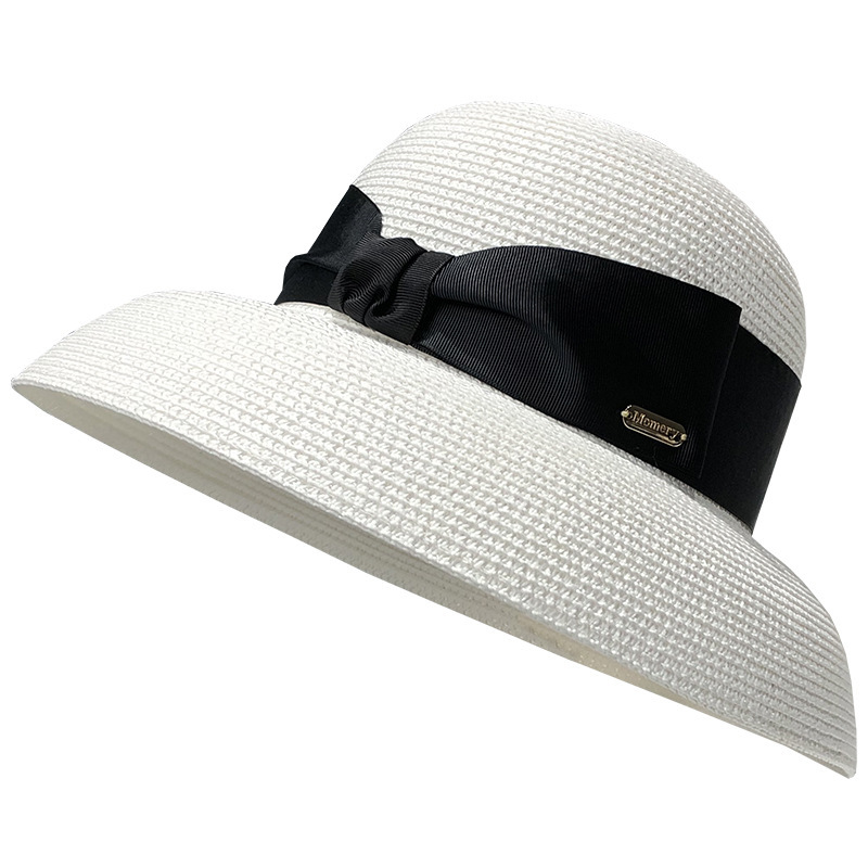 Women's French Hepburn Style Straw Sun Hat Summer Face Covering UV Protection Beach Vacation Wide Brim Hat_voghion.com