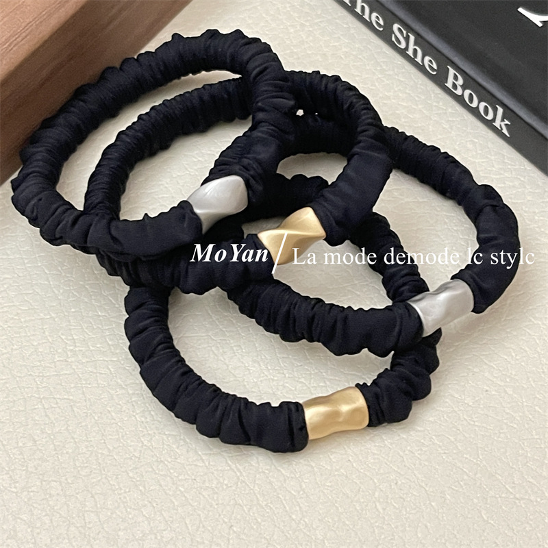 Thick hair rope female hair tie rope ponytail tie head rubber band high elastic durable personality alloy small intestine ring leather cover Thick hair rope female hair tie rope ponytail tie head rubber band high elastic durable personality alloy small intestine ring leather cover
