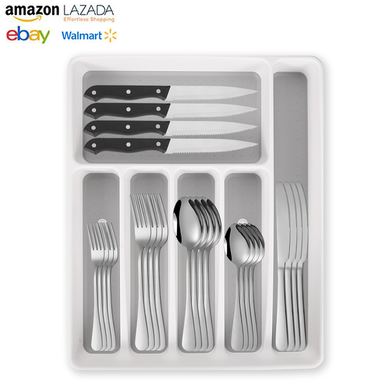 Juego de vajilla de acero inoxidable transfronterizo Amazon Juego de caja de almacenamiento de cuchillo y tenedor de 49 piezas Juego de 48 piezas Cuchara de cuchillo y tenedor dorado