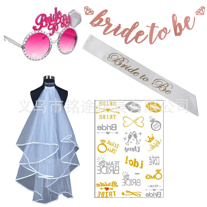 Velo nupcial Novia a ser despedida de soltero equipo novia Correa hombro ceremonial banda gafas diadema traje