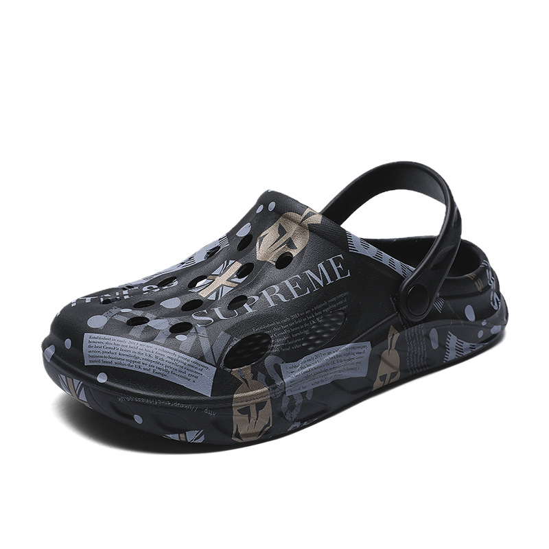 Los grandes fabricantes de Fujian zapatos con agujeros para hombres en la playa de verano 2025 nueva marca de moda perezosa plataforma de suela gruesa sandalias Baotou