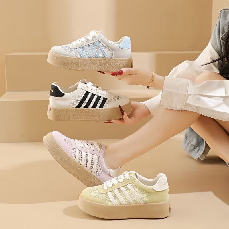 Zapatos de mujer zapatos de verano 2026 nuevos zapatos casuales transpirables de malla gruesa de suela suave zapatos de entrenamiento alemán para mujeres