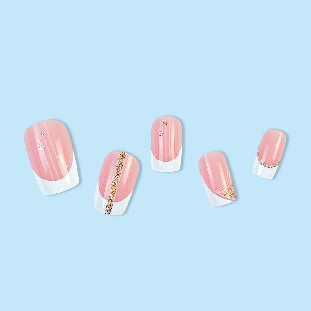 Comercio exterior mejor vendido polvo de oro platino brillante estilo francés manicure ligero lujo suave viento desgaste de uñas 24 piezas de parche de uñas