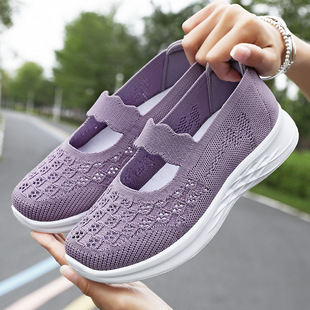 Women's Shoes, New Summer Style, Fly-Knit Hollow Mesh Shoes, Slip-On Old Beijing Cloth Shoes, Fashionable Mom Shoes, Breathable Single Shoes