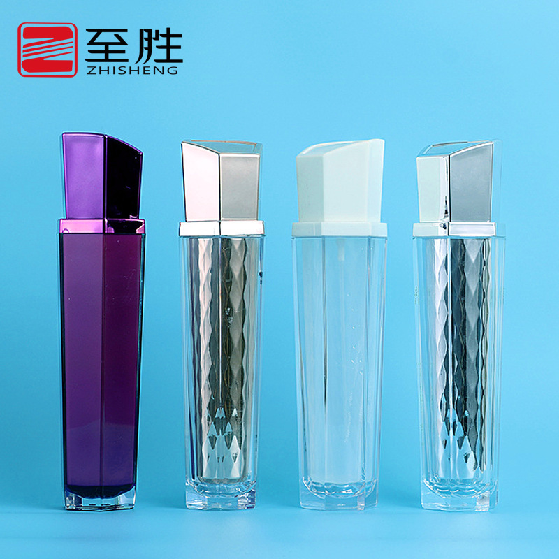 新款亚克力塑料喷雾瓶 100ml双层六角护肤品包装瓶按压分装精华瓶