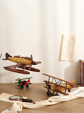 7OXW批发复古怀旧木质飞机模型摆件家居客厅书房咖啡厅酒柜软装饰