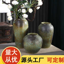 景德镇陶瓷花瓶复古怀旧青铜粗陶罐家居客厅摆件干花插花桌面花瓶