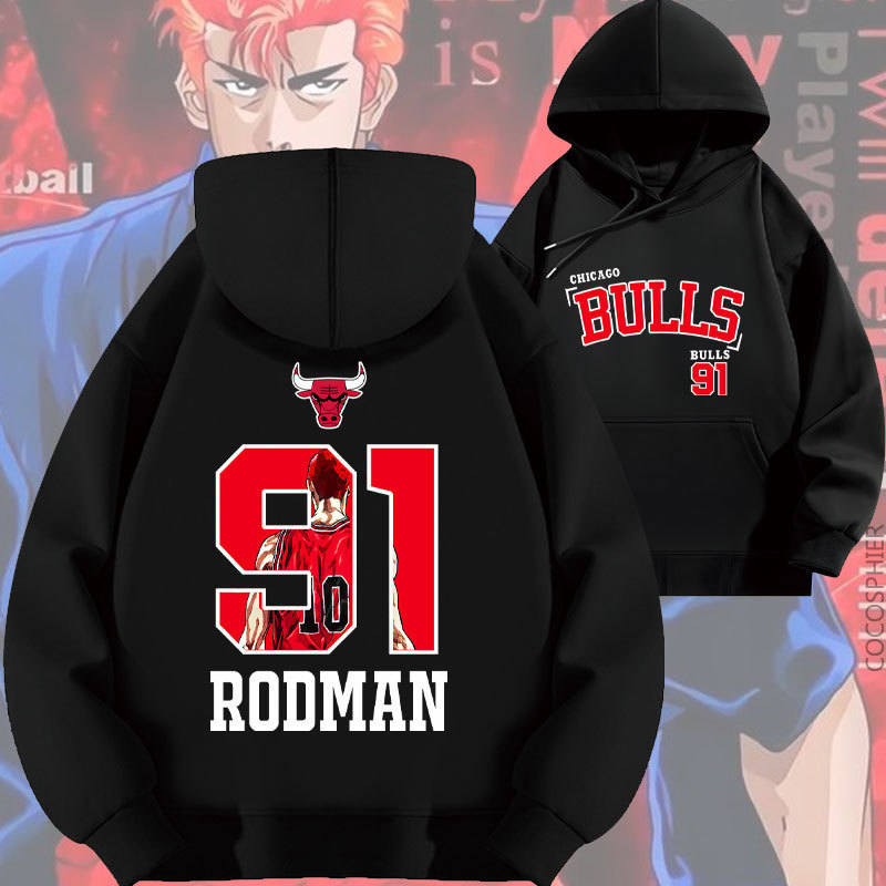 Slam Dunk Sakuragi Rodman No. 91 Printed Hooded Sweatshirt Trendy Brand Loose Autumn Velvet Thickeneded Clothes Basketball