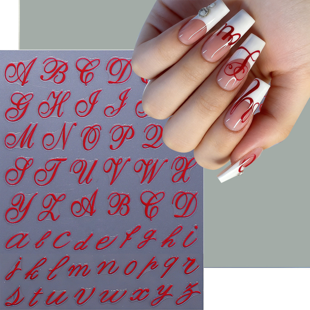 New Cross-Border Alphabet Nail Stickers, Hot-Selling Retro English Letter 3D Adhesive Nail Stickers for Foreign Trade
