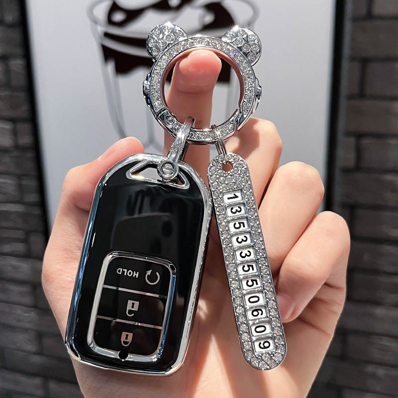 BT 키 G 모델 - 스마트 3버튼 [싱글 쉘 블랙] + 실버 우주 비행사 다이아몬드 버클 + 실버 번호판