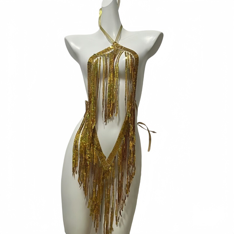 Qiaomier Sexy Intimates Sexy Nightclub Women's Cut Out Clothing Sequined Belly Dance Tassel Skirt Uniform Suit 706 Qiaomier Sexy Intimates Sexy Nightclub Women's Cut Out Clothing Sequined Belly Dance Tassel Skirt Uniform Suit 706