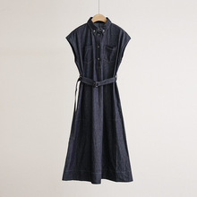 难得的牛仔裙 意大利BC重磅小钉珠精梳棉亚麻混纺中长款连衣裙女