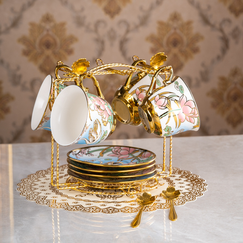 Juego de café de estilo europeo traje chapado en oro lado Flor taza de té casa té de la tarde vintage sala de estar decoración Comercio exterior Exportación