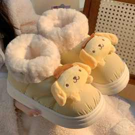 高帮加绒可爱棉拖鞋包跟家居鞋室内情侣冬季厚底男女外穿棉鞋冬天