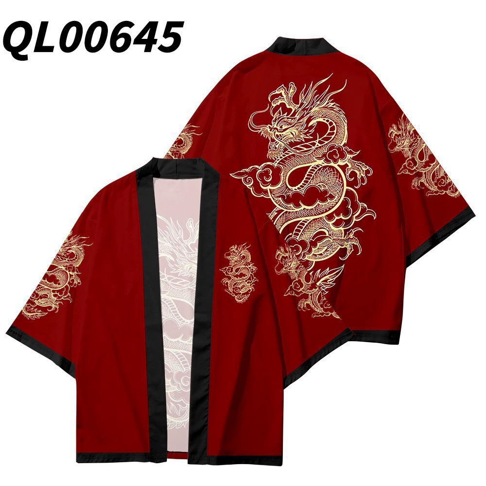 Мужской кардиган-накидка в китайском стиле 2025 года, горячая распродажа за рубежом, 3D-печать, лисья мантия багуа, повседневное кимоно с перьями