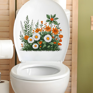 Cross-Border Hot Selling Plant Flower Toilet Stickers Bathroom Toilet Decoration Toilet Seat Stickers Self-Adhesive Wall Stickers Wholesale