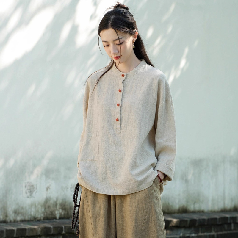 禅服棉麻盘扣居士服秋季中国风佛系禅意素衣女新中式太极表演服|undefined