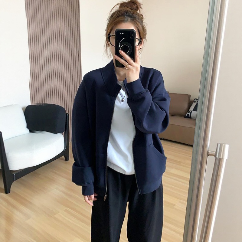 美式立领拉链卫衣女2025秋季新款大码胖mm宽松开衫外套巨显瘦上衣|undefined