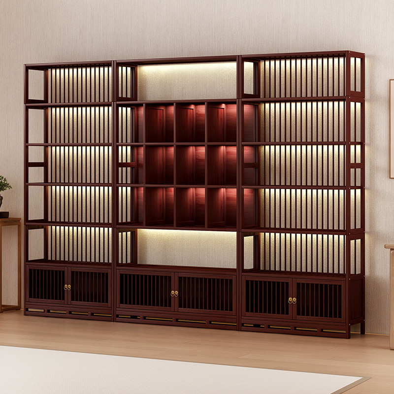 New Chinese-style Antique Rack Back Strip Bamboo Bookcase Storage Duobao Pavilion Storage Rack Tea Room Background Display Cabinet Antique Rack New Chinese-style Antique Rack Back Strip Bamboo Bookcase Storage Duobao Pavilion Storage Rack Tea Room Background Display Cabinet Antique Rack