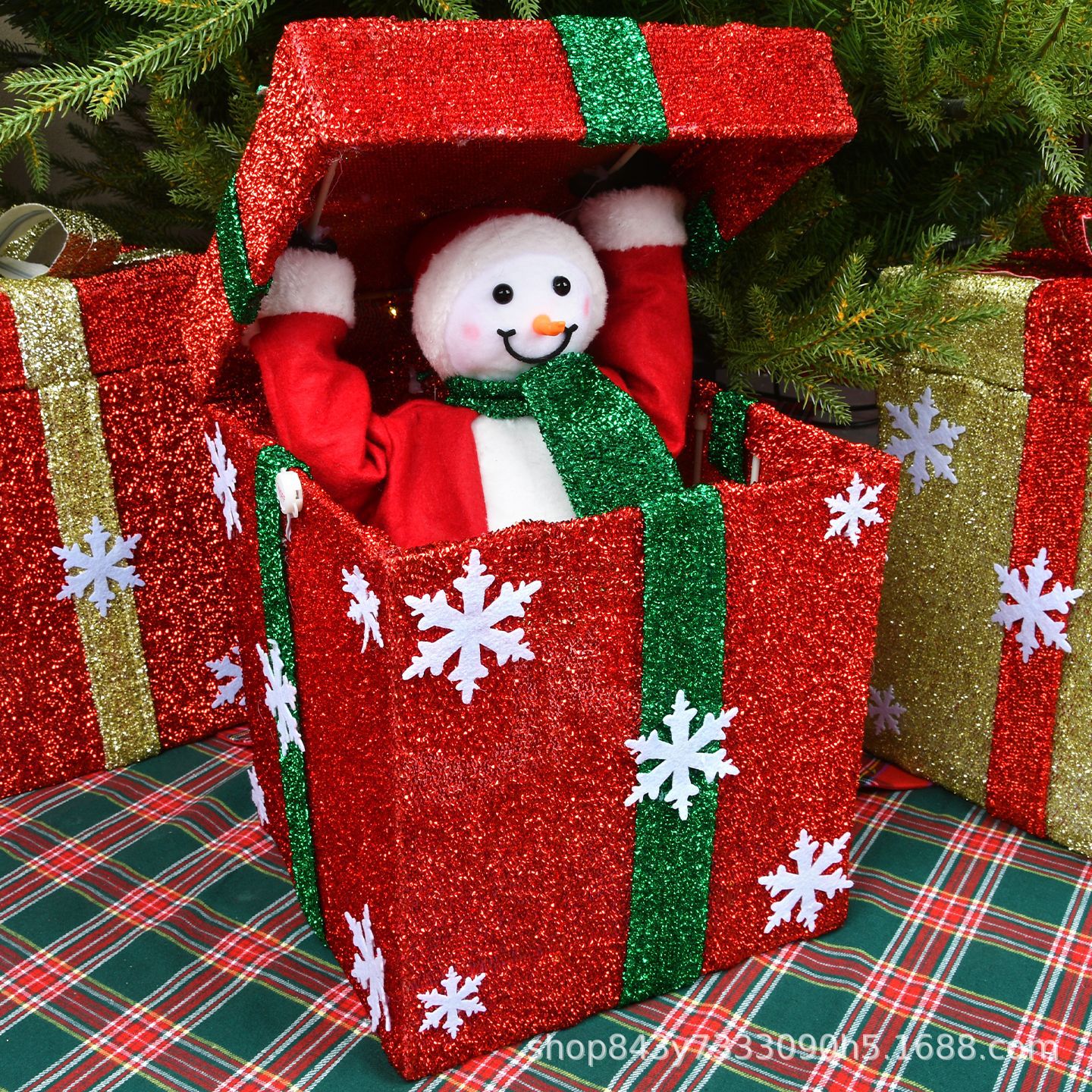 Decoración de Navidad caja abierta muñeco de nieve alce caja de regalo con luces ventana de música decoración de árbol de Navidad adornos de cabeza