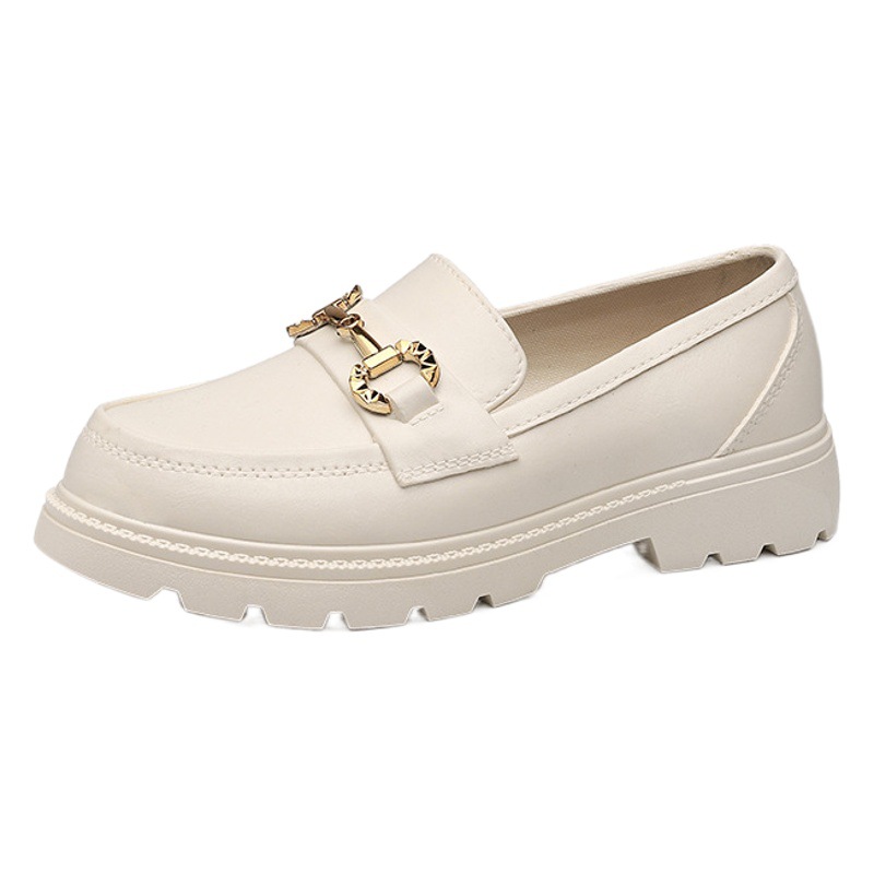 2025 mocasines nuevos primavera y otoño estilo británico retro pequeña hebilla dorada punta redonda mocasines de suela gruesa sin cordones de PVC