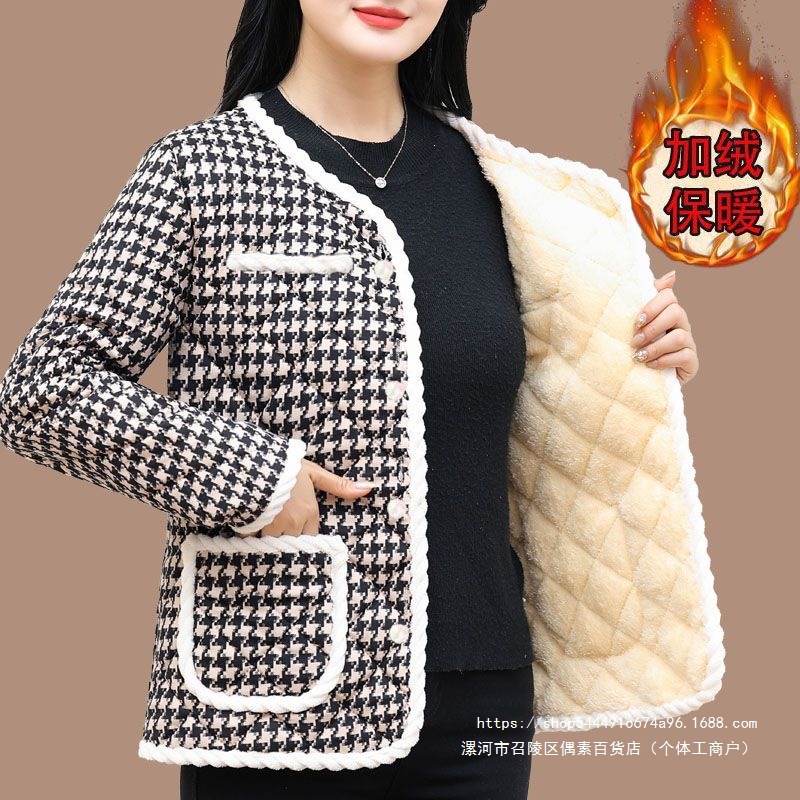 中老年秋冬新款小香风妈妈棉服短款外套加厚棉衣保暖冬季加绒棉袄