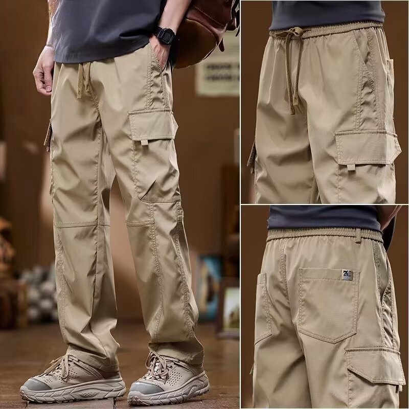 Khaki Work Pants for Men, Summer Thin Style, American Straight-Leg Loose Fit, Men's Casual Pants for Spring and Autumn, Men's Long Pants