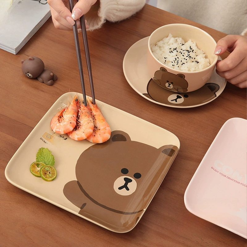 Квадратная керамическая тарелка (LINE Friends) милый персонаж для завтрака, cartoon-дизайн, одно изделие