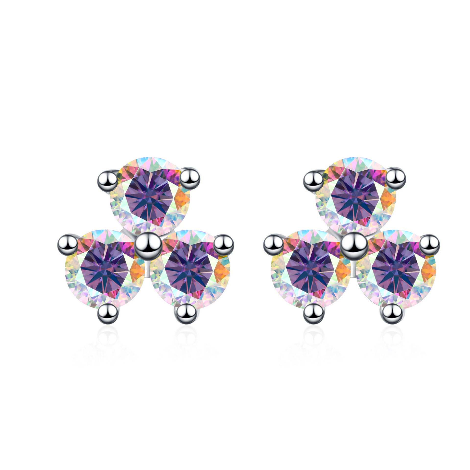 s925 plata esterlina pernos de piedra de moissan pernos de tres pétalos de hierba pernos de pernos de pernos de diamante de moissan para mujeres 60 puntos D