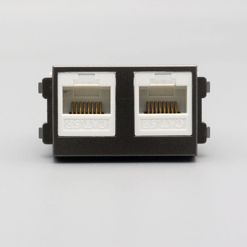 深灰色双口免打网络面板模块128型CAT5E网线宽带电脑信息模块插座