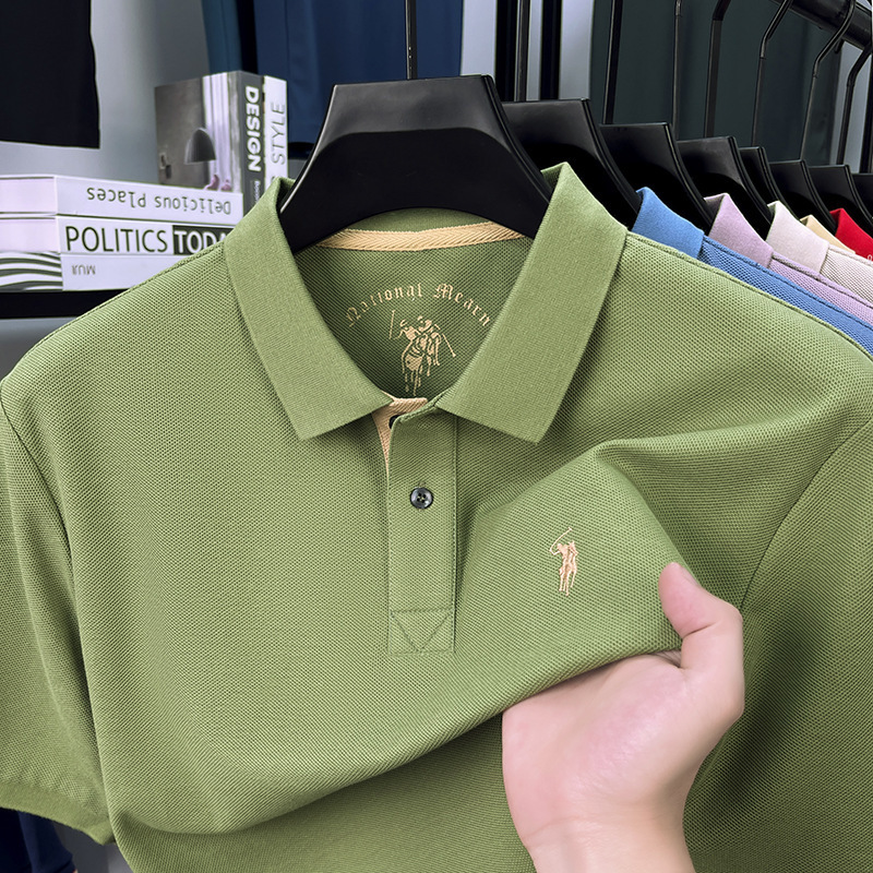100% シルケット綿ポールブランド紳士服夏メンズ半袖 Tシャツラペル純綿高品質ポロシャツ男性用|undefined
