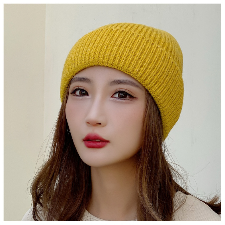 Herfst en winter nieuwe mannen en vrouwen dezelfde stijl gebreide muts versie eenvoudige mode wollen muts paar effen kleur warme muts_voghion.com