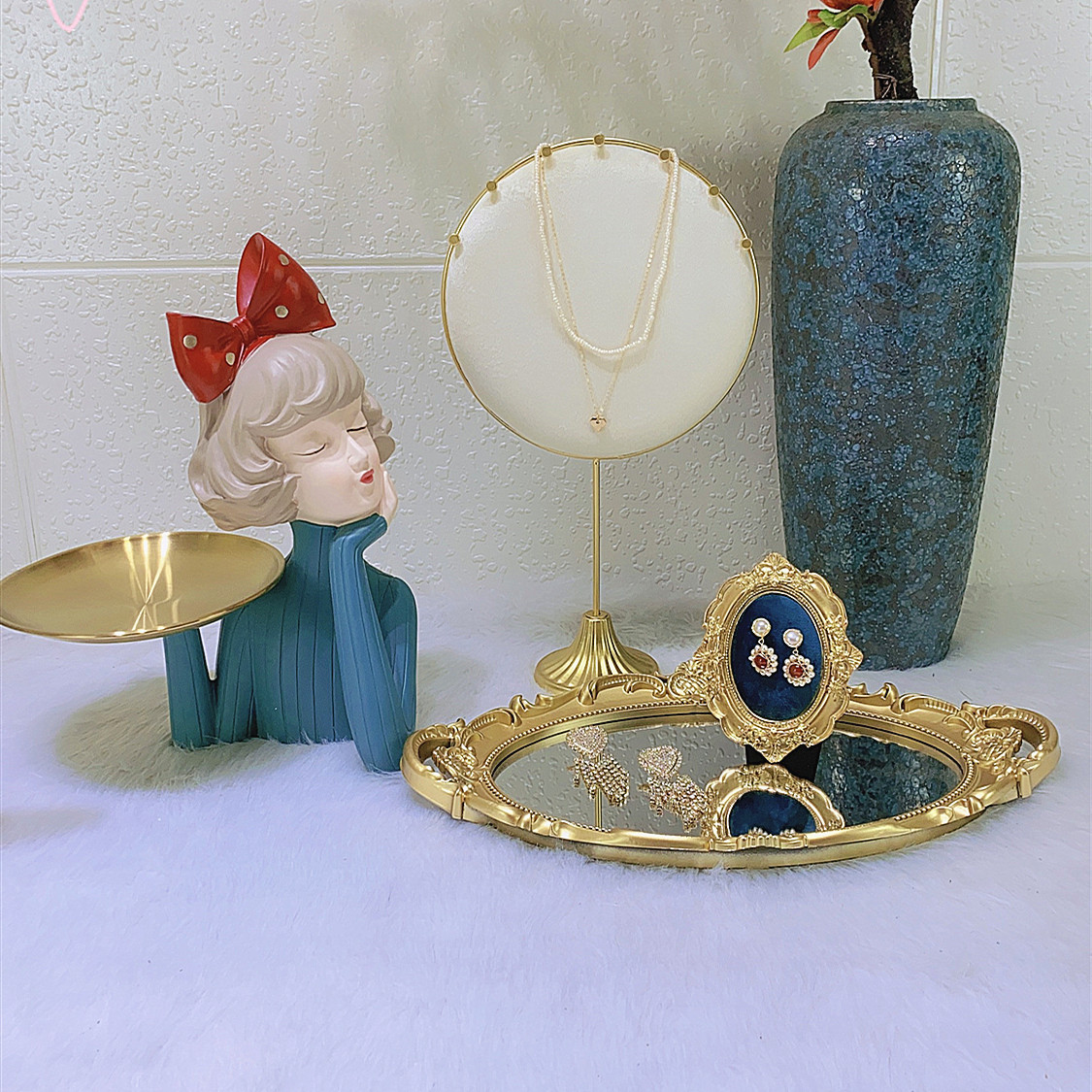 矜筱道具立式圓形扇項鍊展示架耳釘胸針展示道具櫃檯直播間陳列