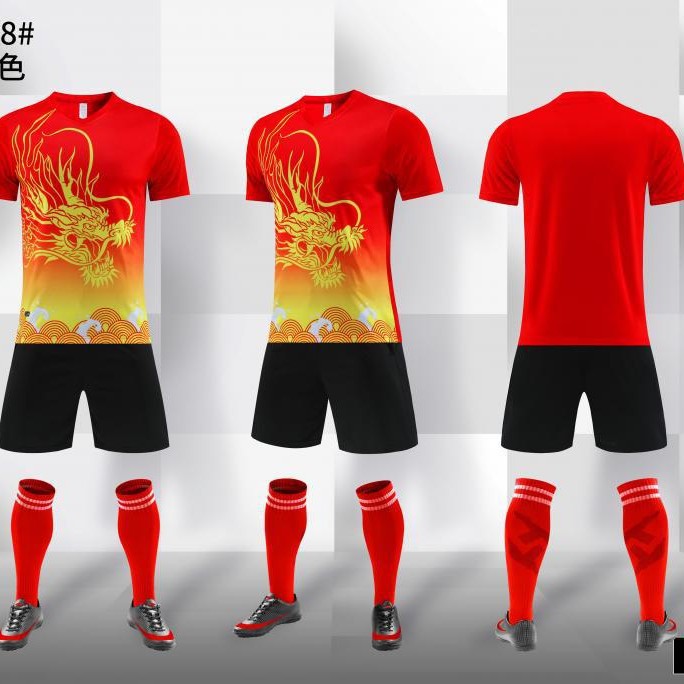 Nuevo traje de futbol, traje de entrenamiento con patrón de dragón, traje deportivo de carrera de botes dragón de manga corta, juego impreso, uniforme del equipo de carrera de botes dragón