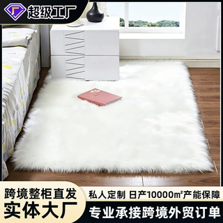 仿羊毛长毛绒纯色地毯卧室客厅美式地垫混纺跨境货源床边脚垫机洗