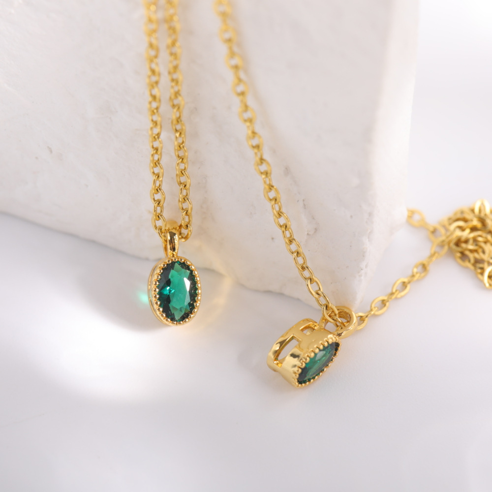 Womenu0027S Retro Oval Copper Zircon Necklace Plating Gold Plated Stainless Steel Necklaces