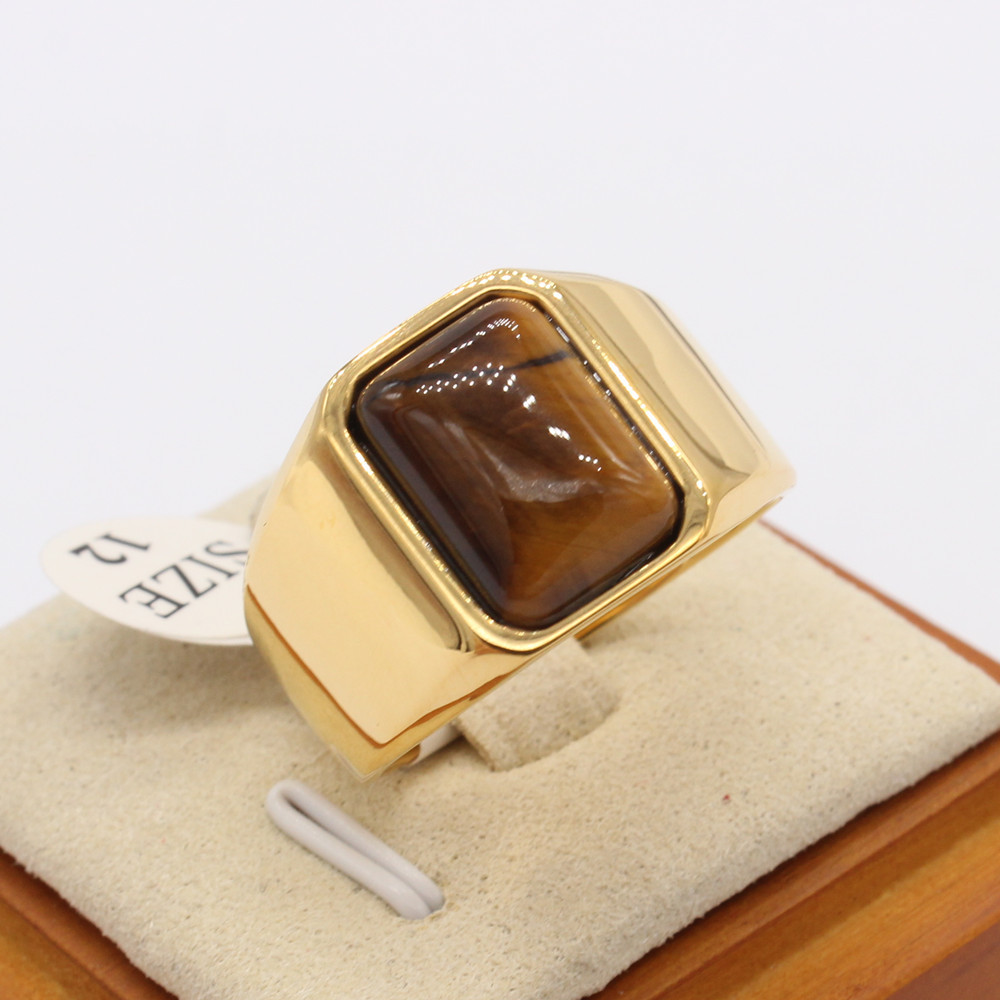 1 Piece Quantity Daily Occasion Retro Geometric 304 Stainless Steel Natural Stone 18K Gold Plated Men's Rings