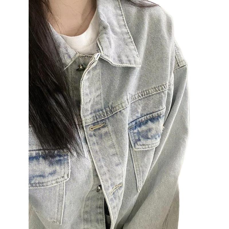 牛仔外套女新品新品宽松休闲牛仔衣服百搭小众大码女装浅蓝色夹克|undefined