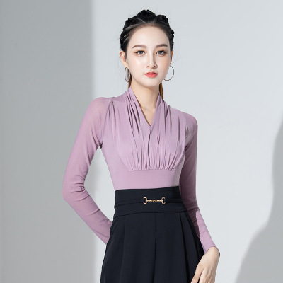 Light purple Black Latin Ballroom Dance Tops for Women Girls companionship dance uniforms hanging led conjoined ballroom dancing shirts female clothing