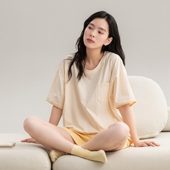 純綿パジャマ女性夏半袖夏薄い家庭服韓国版かわいいアニメ女性パジャマカジュアルセット