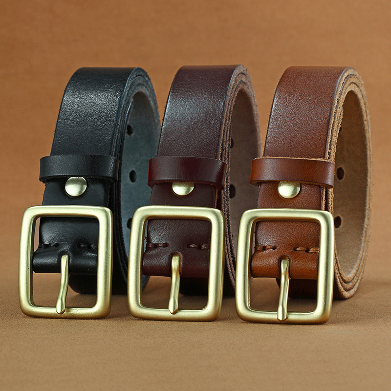 Vintage leren riem voor dames handgemaakt met doornsluiting_voghion.com