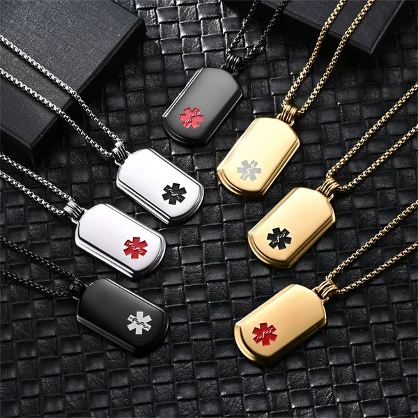 Huayue Amazon Stainless Steel Medical Tag International First Aid Men's Military Tag Snake Staff Star Necklace Can Be Engraved
