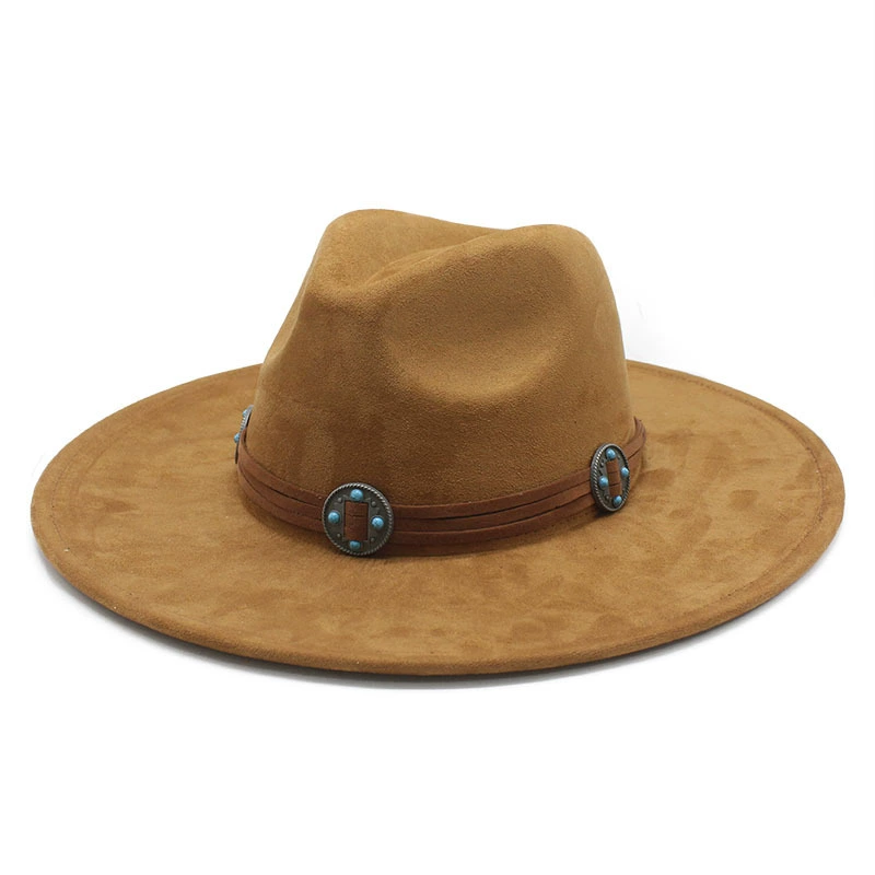 Suede cowboy hat, men’s jazz/fedora style, bow and concho band, 56–59 cm
