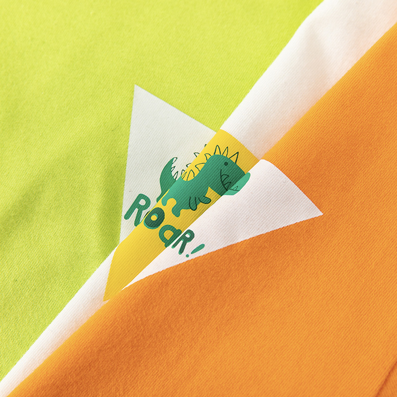 Betop ropa infantil transfronteriza al por mayor verano nuevo estilo niños camiseta de manga corta dibujos animados dinosaurio estampado delantero y trasero manga de hombro caído